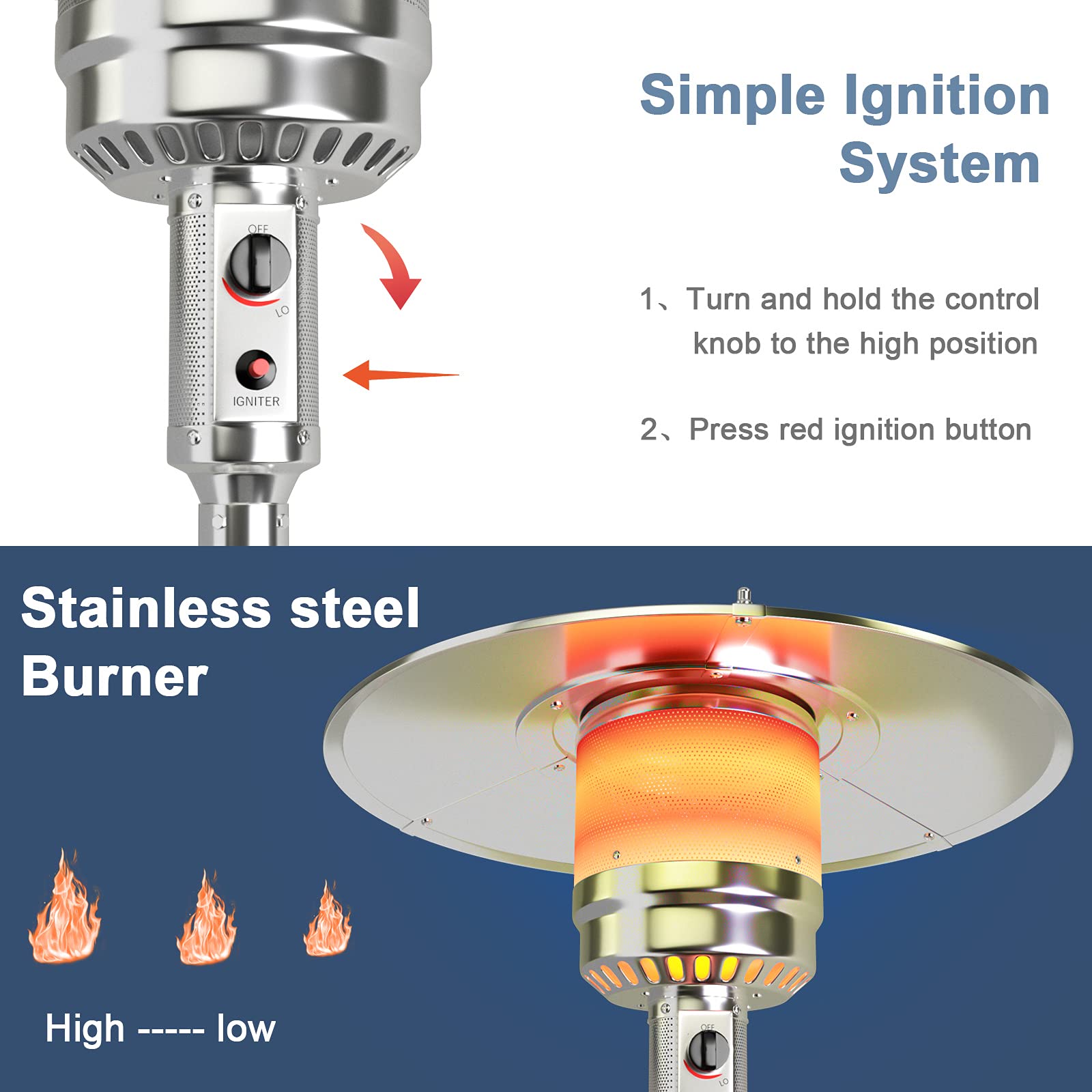 COSTWAY 50,000 BTU Outdoor Propane Patio Heater with Stainless Steel Burner & Wheels | Triple Protection System | Portable Standing Heater for Porch, Deck, Backyard, Restaurant & Commercial Use | Perfect for Outdoor Dining, Garden Parties & Patio Heating