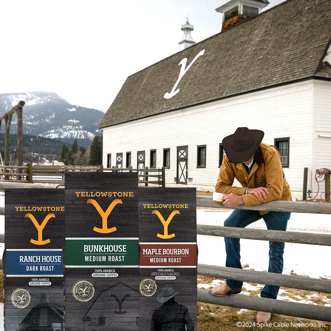 Yellowstone Maple Bourbon Medium Roast 100% Arabica Ground Coffee - 12 oz Bag | Premium Flavored Coffee for Home Brewing, Office & Camping | Rich Aroma & Smooth Taste