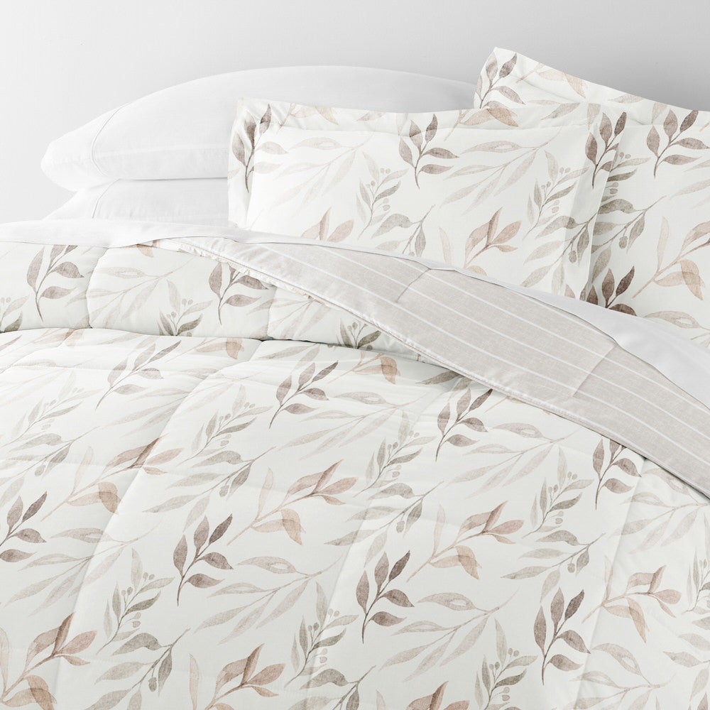 Reversible Down Alternative Comforter Set - Foliage Stripe Design | All-Season Lightweight Bedding | Perfect for Master Bedroom, Guest Room & Dorm