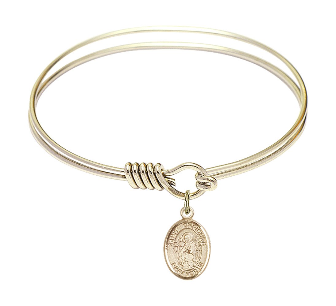6 1/4 Inch Round Eye Hook Bangle Bracelet with St. Christina the Astonishing Charm - Elegant Jewelry for Women, Gift Idea for Birthday, Christmas & Special Occasions