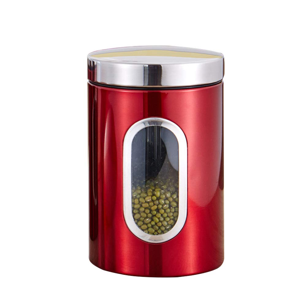 DOITOOL Airtight Stainless Steel Food Storage Containers with Lids - 1pc Red Spice Jar for Kitchen, Pantry & Travel | Portable Seasoning Canister for Coffee, Tea, Sugar & Dry Goods