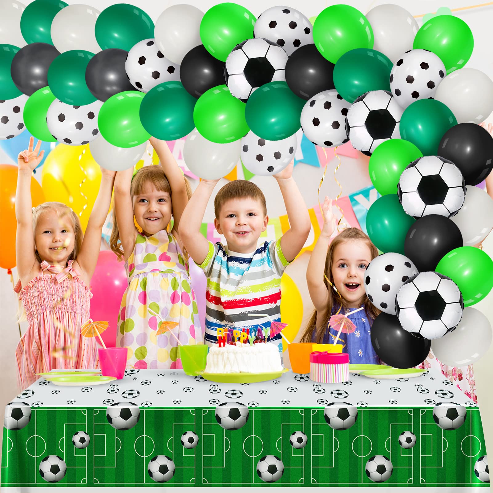 34 Pcs Soccer Party Decorations Kit - Includes 1 Soccer Theme Tablecloth & 32 Balloons Garland Arch - Football Birthday Party Supplies for Kids, Baby Shower, Wedding, Sports Theme Events - Perfect for Soccer Birthday Parties, Team Celebrations, and Sports-Themed Decor