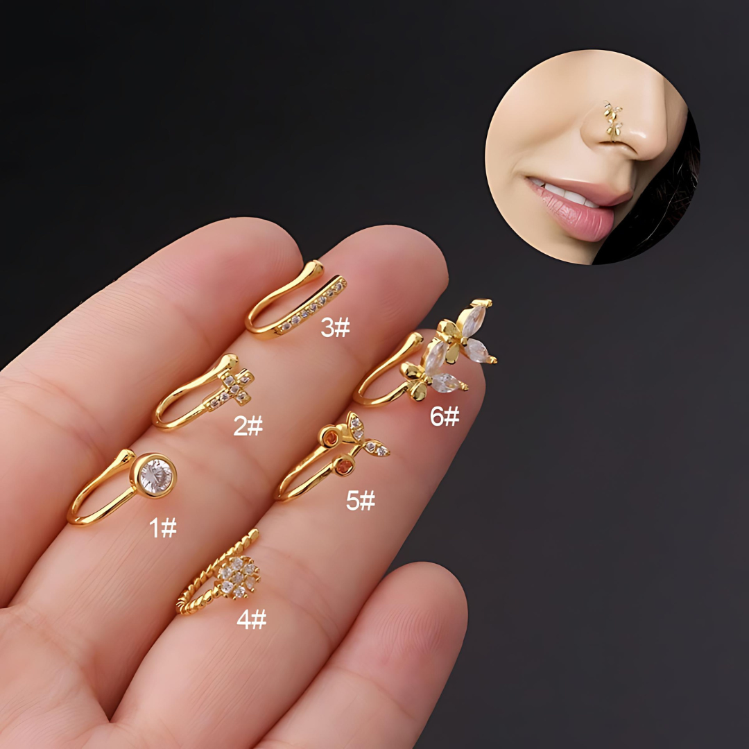 18K Rose Gold Cherry Fake Nose Ring - No Piercing Clip On Nose Stud - Perfect for Parties, Cosplay & Everyday Fashion Accessories