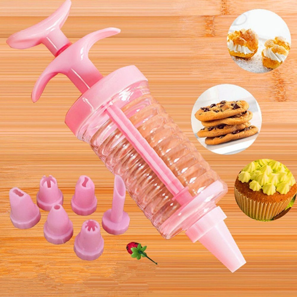 **Pink Cookie Press Set with 8 Icing Nozzles - Classic Biscuit Maker for Cake Decorating, DIY Cookies & Pastry Design - Perfect for Baking, Parties & Holiday Treats**