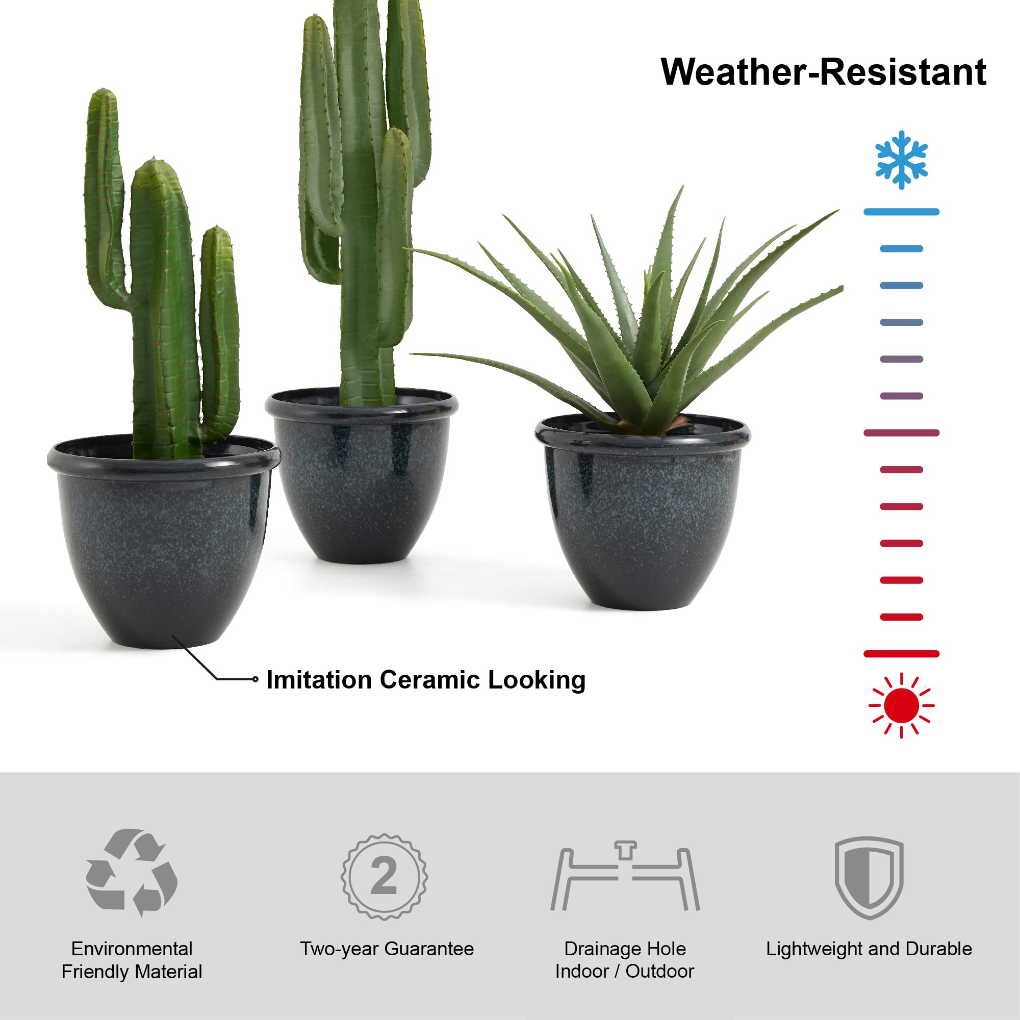 Glitzhome Set of 3 Lightweight Faux Ceramic Plastic Plant Pots with Drainage Holes - 14.25