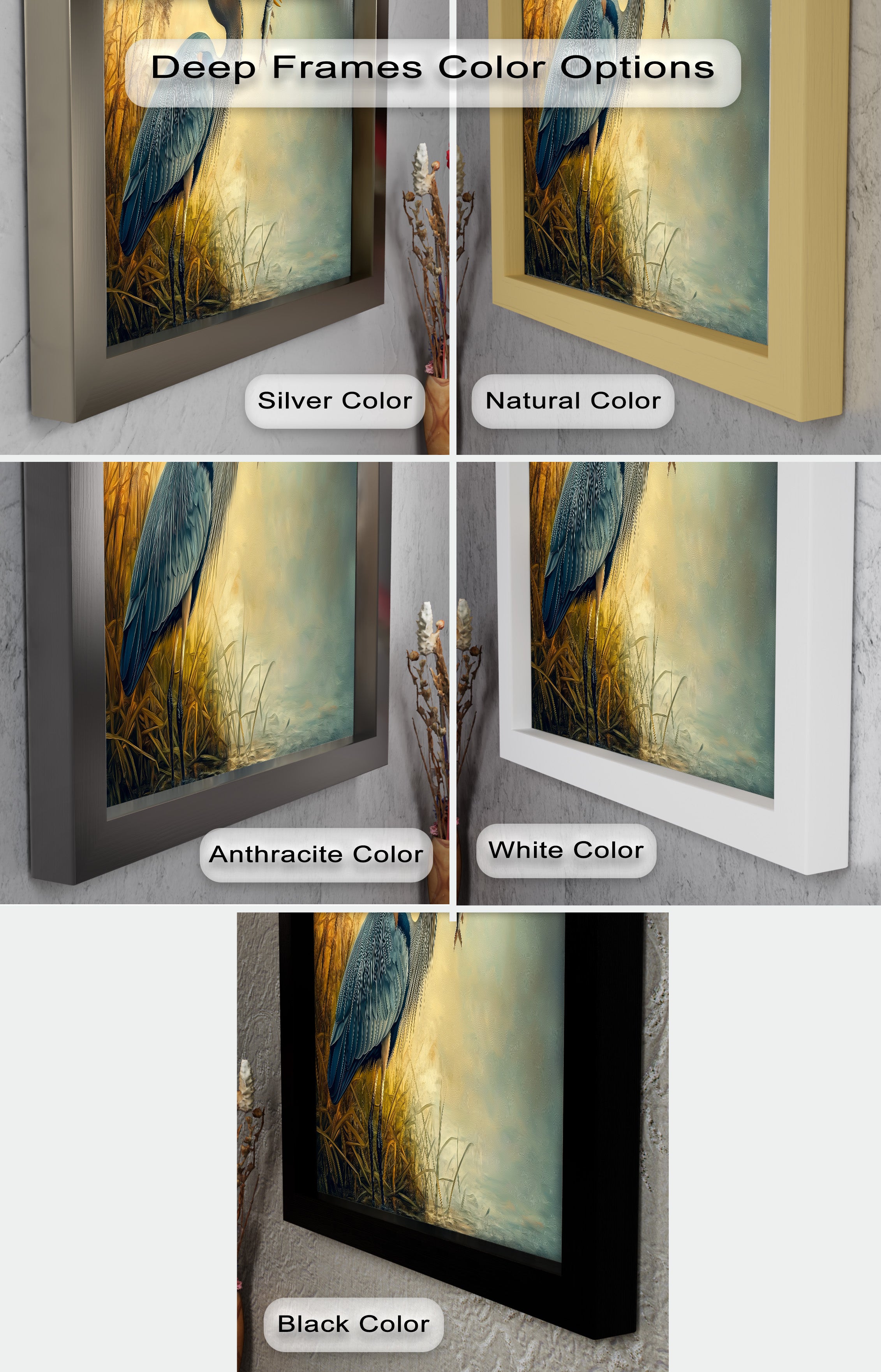 Blue Heron with Fish Oil Painting - Handmade Wildlife Artwork for Home & Office Decor | Perfect for Living Room, Bedroom, or Office Wall Art