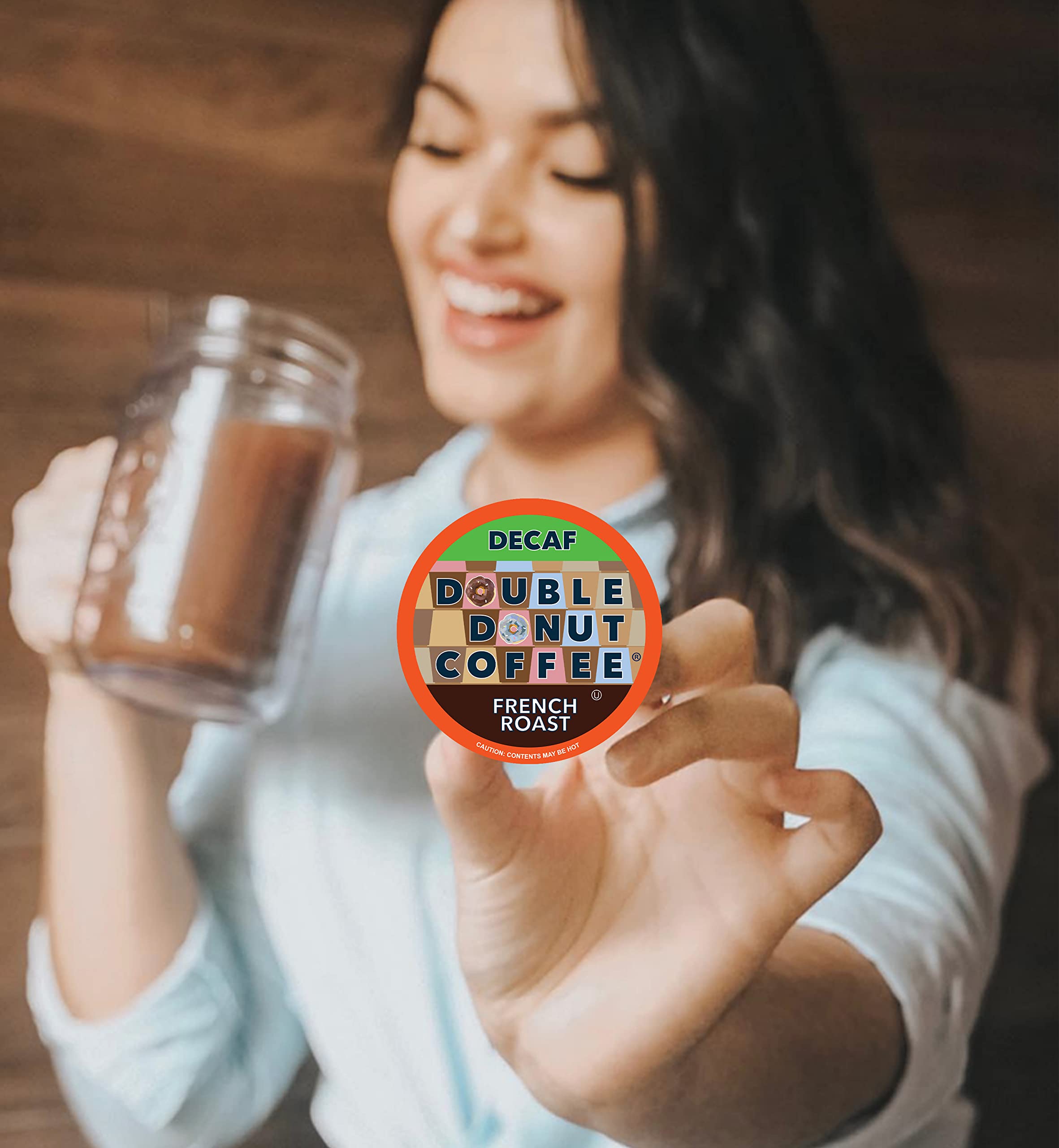 Double Donut Decaf Coffee Pods - French Roast Dark Decaf K-Cups for Keurig Machines (24 Count) | Perfect for Afternoon Relaxation & Late-Night Coffee Cravings