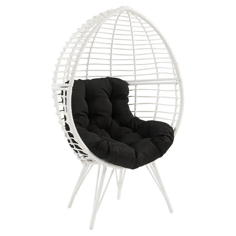 Acme Glazed Wicker Teardrop Patio Lounge Chair - Black & White Outdoor Furniture for Poolside, Garden & Backyard Relaxation