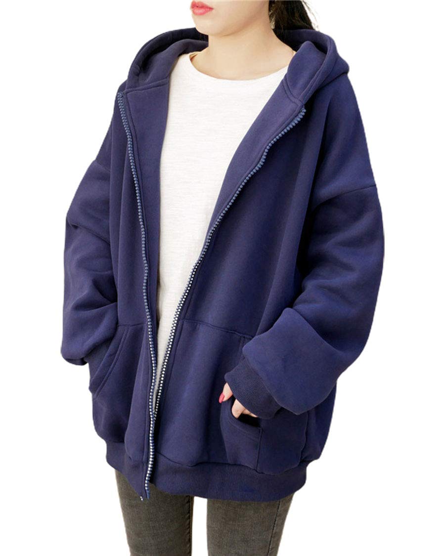 Ebossy Women's Plus Size Heavyweight Fleece Jacket - Full Zip Thermal Hooded Sweatshirt for Winter Outdoor Activities & Casual Wear