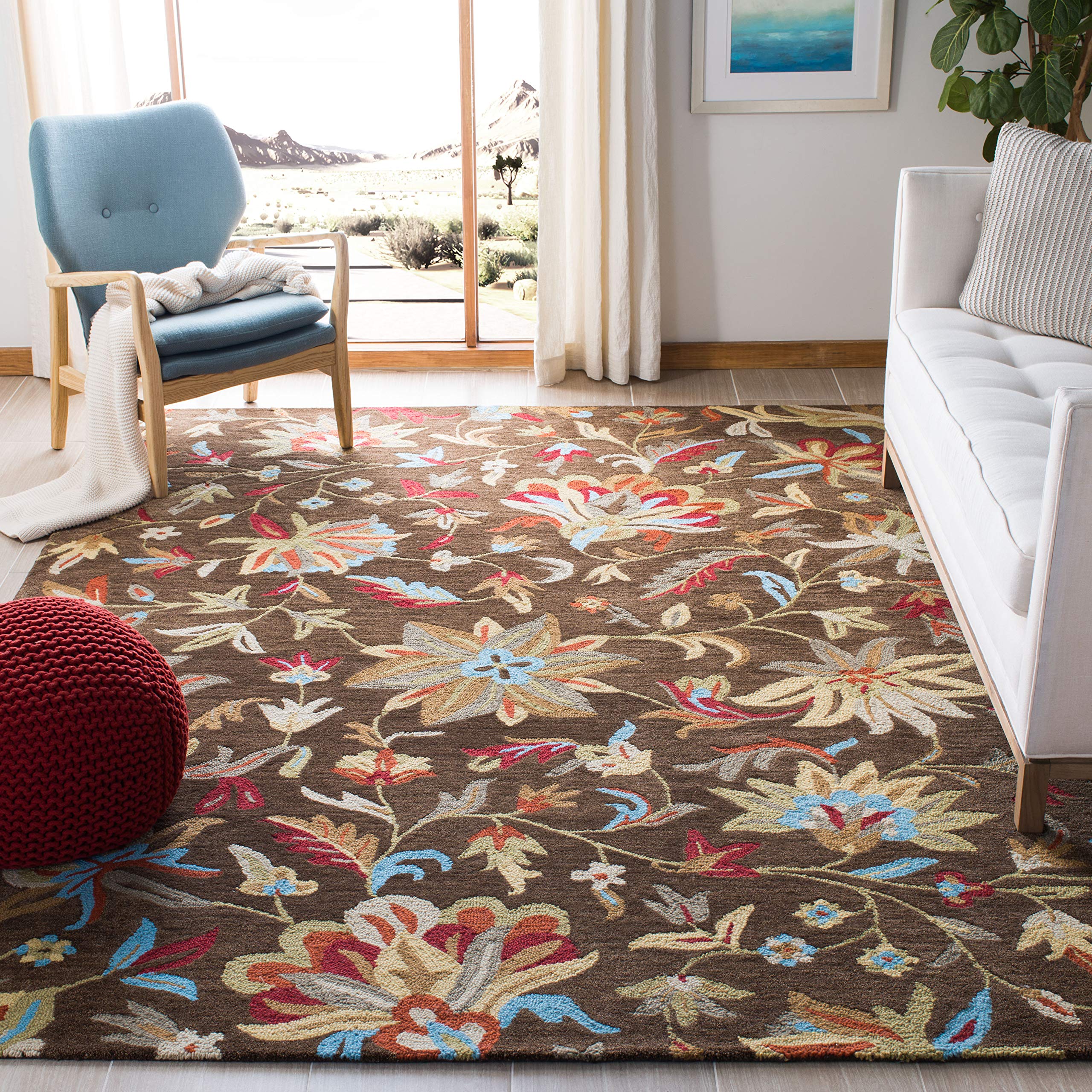 SAFAVIEH Jardin Collection 8' x 10' Handmade Floral Wool Area Rug - Brown & Multicolor (JAR457B) for Living Room, Bedroom & Home Decor