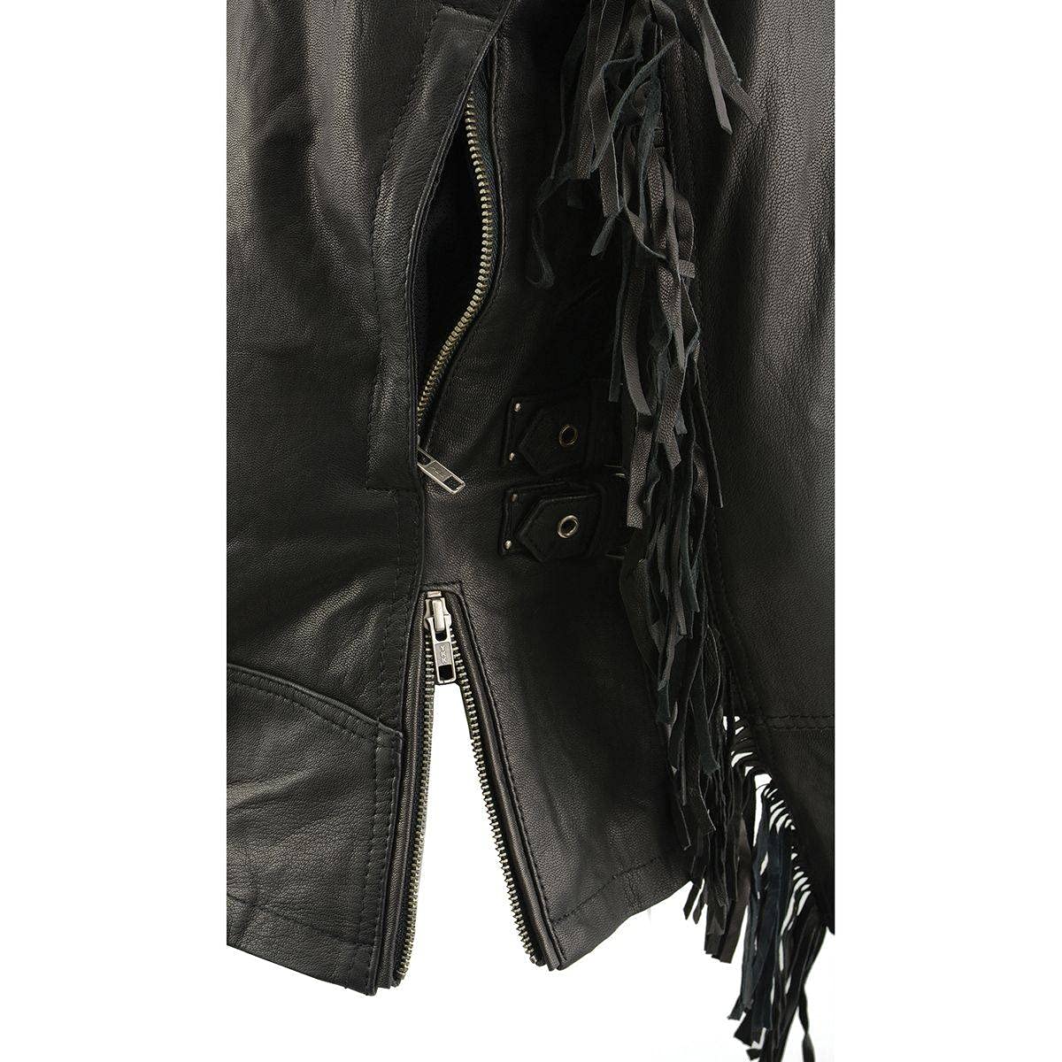 Milwaukee Leather MLL2565 Women's Black Fringed Lightweight Leather Racer Motorcycle Jacket - Stylish & Comfortable for Riding & Casual Wear