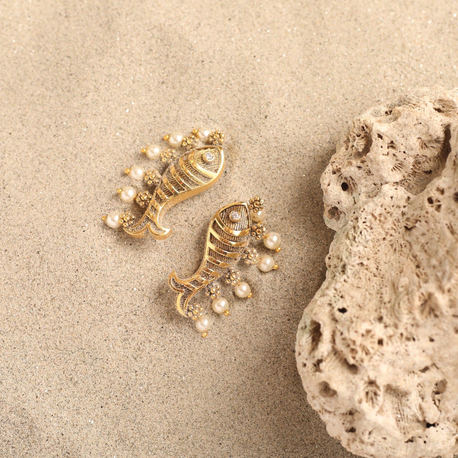 Elegant Fish and Pearl Oxidized Statement Earrings for Women - Boho Chic Dangle Jewelry - Perfect for Parties, Weddings & Special Occasions