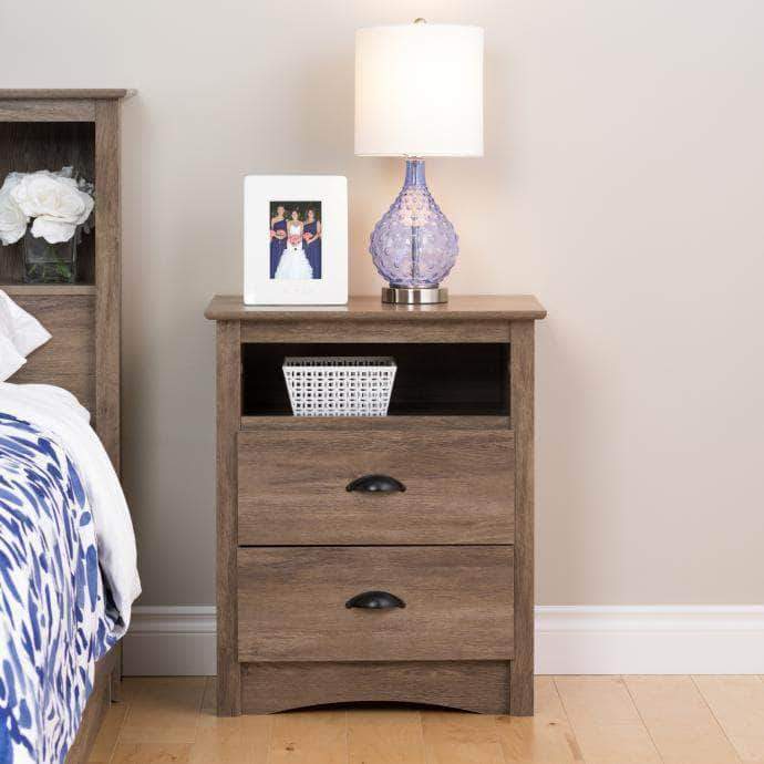 Sonoma Tall 2 Drawer Nightstand with Open Shelf - Modern Bedside Table for Bedroom, Living Room & Office - Multiple Finishes Available - Solid Wood Storage Cabinet with USB Charging Port