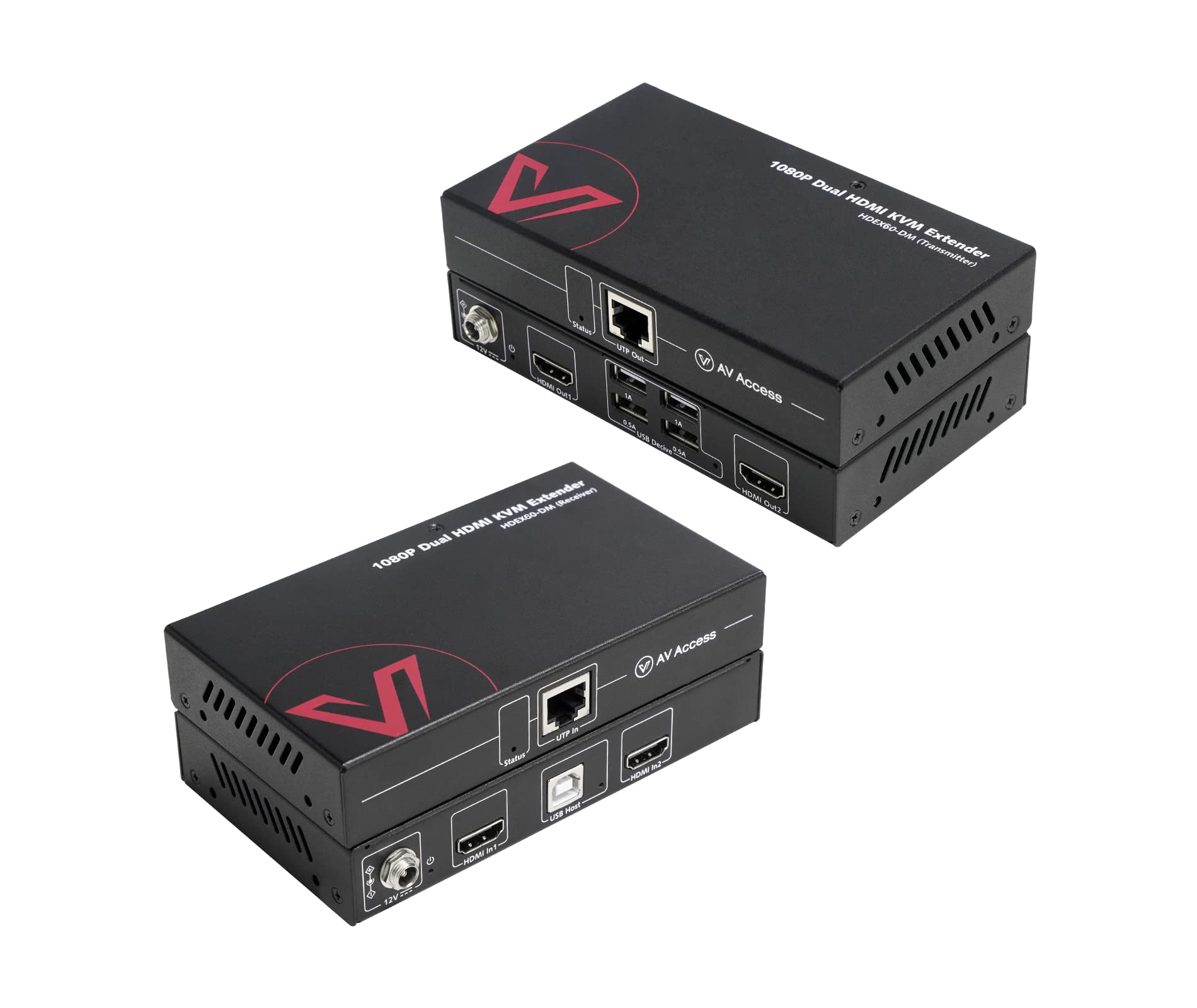 AV Access HDMI USB KVM Extender - Dual Monitor Support Over Cat5e/6/6a/7 Cable (Up to 1080p@60Hz, 197ft Range) - Zero Latency Dual View with 4 USB 2.0 Ports for Keyboard/Mouse - HDCP 1.4 & PoC Compatible - Ideal for Office Workstations, Gaming Setups & Remote PC Control