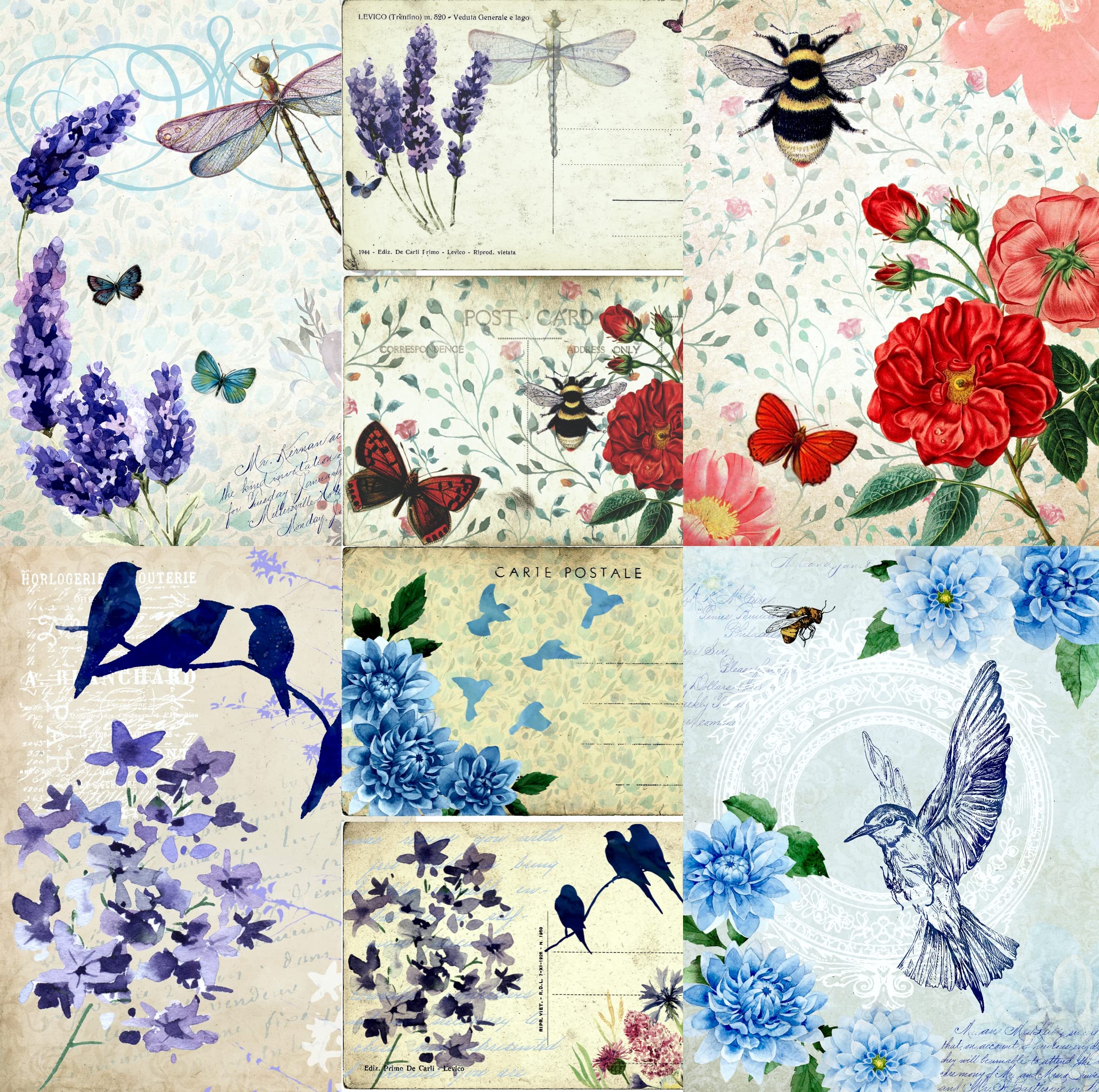 Decorative Wall Stencils - 6 Unique Bees & Birds Mulberry Rice Paper Designs (8 x 10.5 Inch, 30gsm) for DIY Decoupage, Scrapbooking & Home Decor - Perfect for Nursery, Living Room & Craft Projects