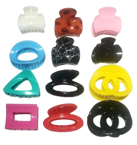Best Plastic Hair Claw Clips for Women & Girls - 12 Pack Hair Clutchers for Ponytails, Buns & Updos - Strong Hold Hair Accessories for Daily Styling