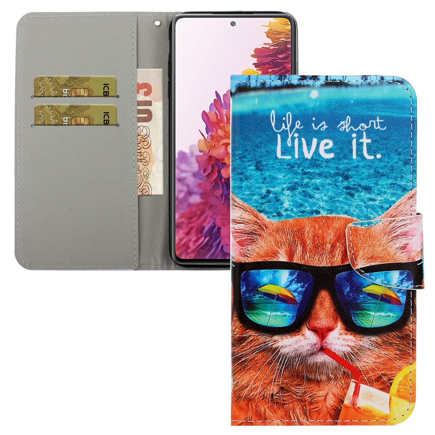 Samsung Galaxy A70 Wallet Case - Colorful Painting PU Leather Flip Cover with Card Slots & Magnetic Stand | Protective Phone Case for Women | Perfect for Daily Use, Travel & Business Meetings