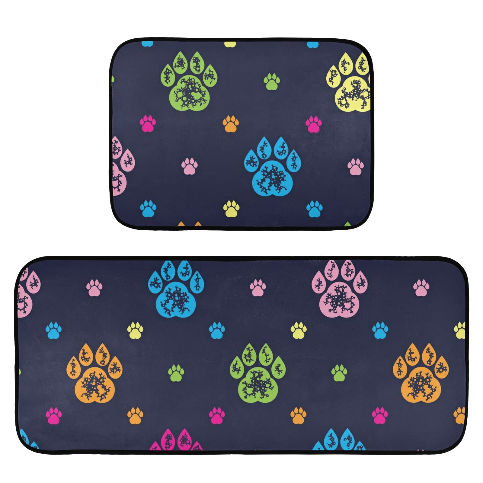 Premium Paw Print Kitchen Mat Set of 2 - Anti-Fatigue & Highly Absorbent Kitchen Rugs with Matching Dishcloths - Non-Slip Standing Mat for Cooking, Dishwashing & Comfort - Perfect for Kitchen, Car Cleaning & Window Washing