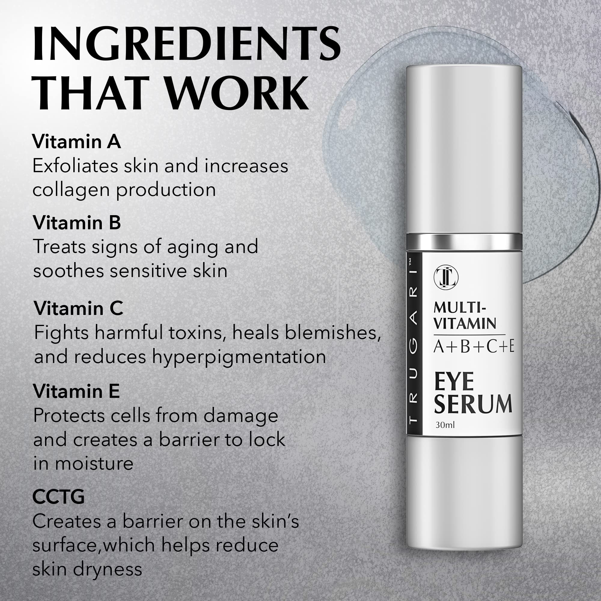 Multi-Vitamin Eye Serum with Vitamins A, B, C & E - Dark Spot Corrector for Face & Under Eyes - Anti-Aging Treatment for Fine Lines, Wrinkles & Age Spots - 30ml - Perfect for Nighttime Skincare Routine & Daily Anti-Wrinkle Care