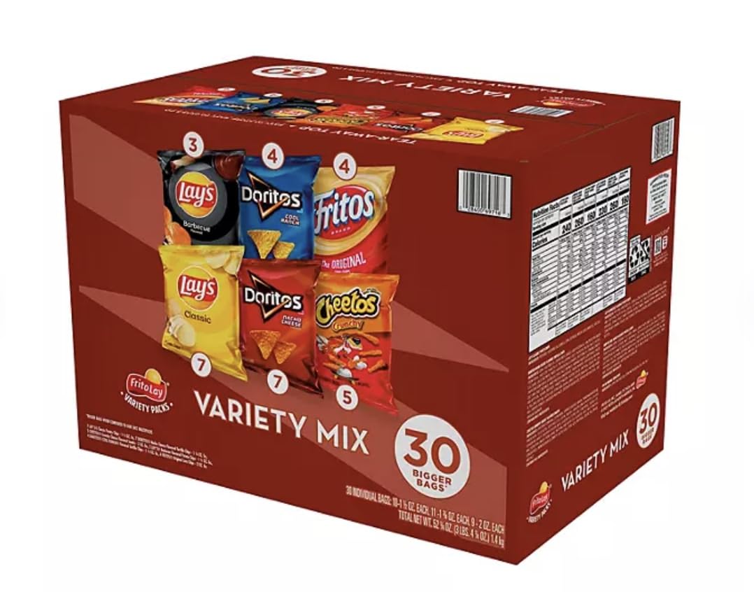 Frito-Lay Big Grab Mix Variety Pack - 30 Count Assorted Chips & Snacks for Parties, Lunches & On-the-Go Snacking