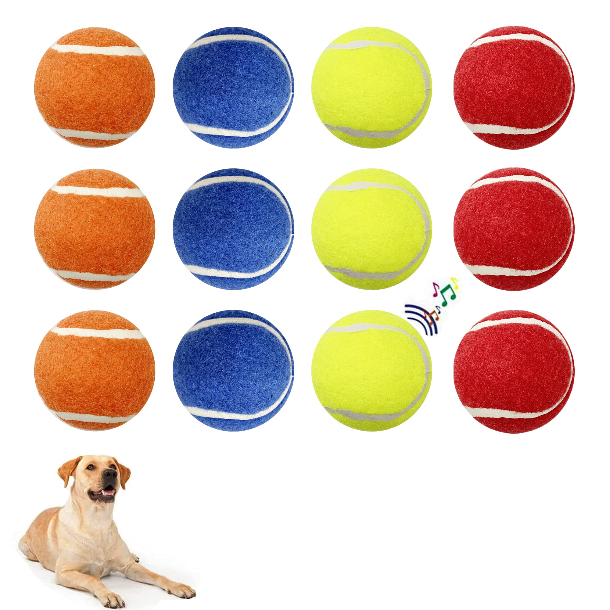 **12 Pack Colorful Squeaky Tennis Balls for Dogs – Fun Chew Toys for Exercise, Training & Play – 2
