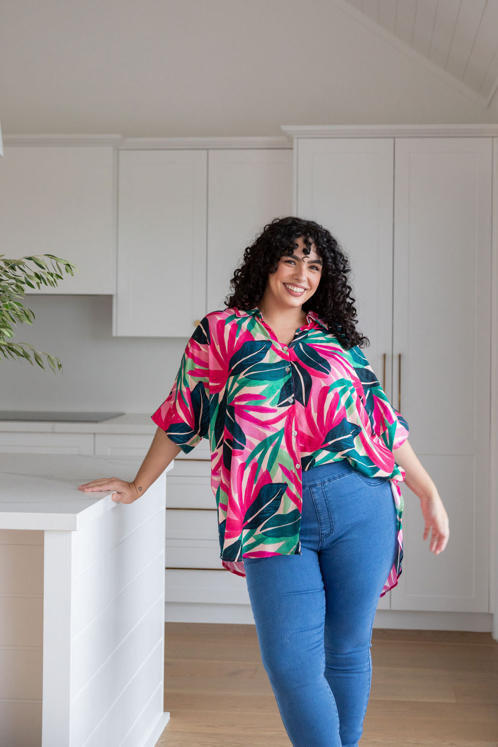 Tammin Shirt in Jungle Pink - Women's Casual Blouse for Summer & Spring | Perfect for Office, Date Night & Outdoor Activities