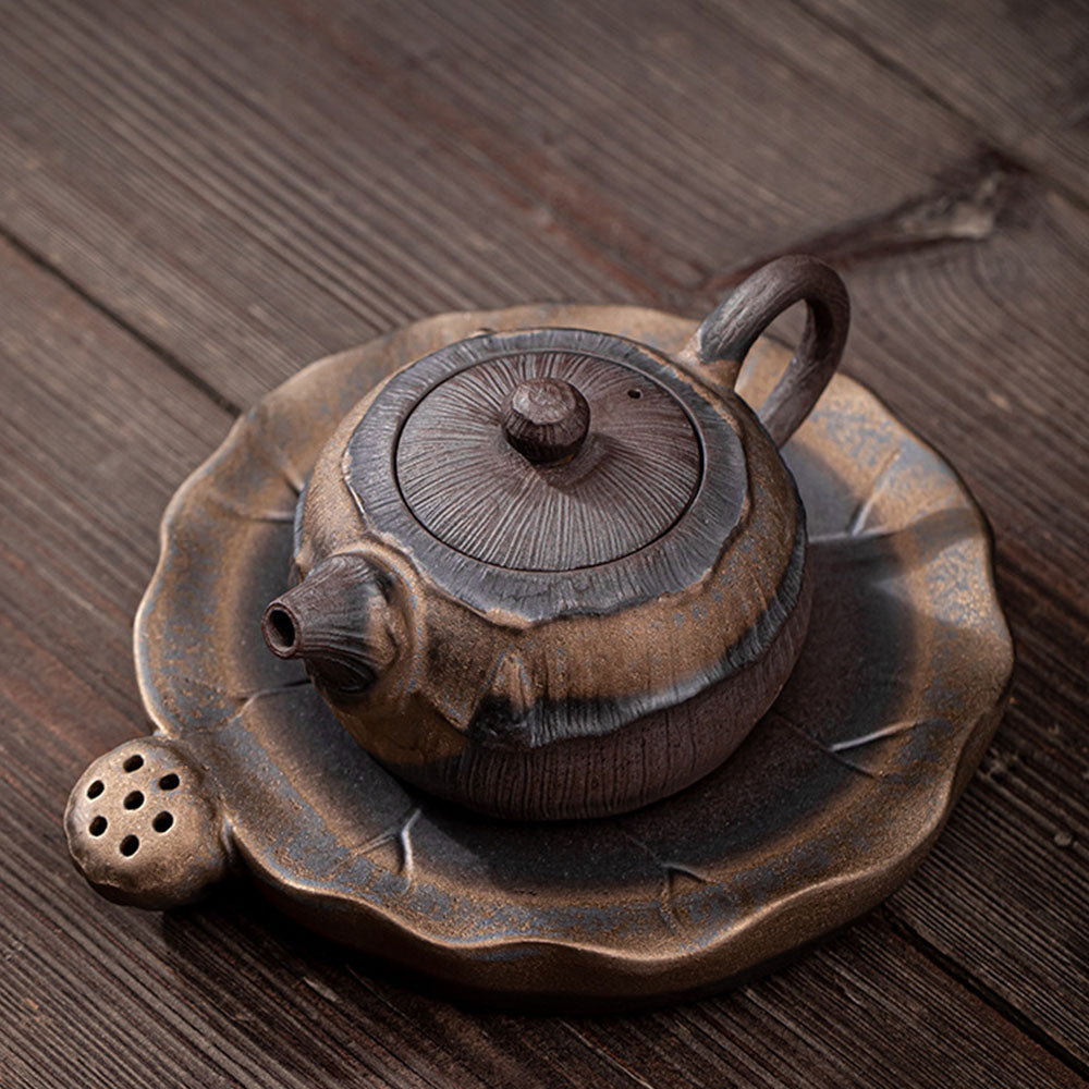 Japanese Iron Glazed Lotus Teapot - Handcrafted Ceramic Tea Pot with Infuser, Perfect for Matcha, Herbal Tea & Home Decor | Ideal for Tea Ceremonies, Gifts & Zen Style Kitchens