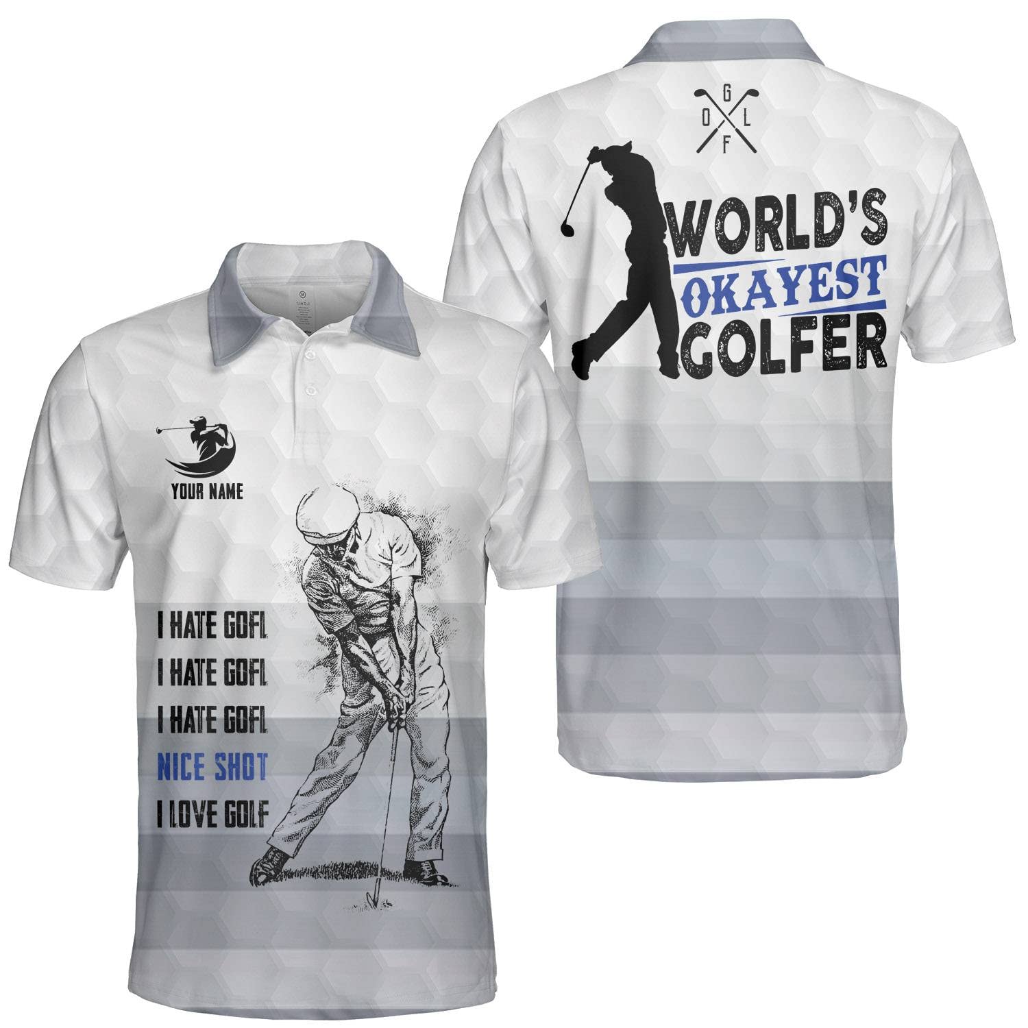 Funny Personalized Golf Shirts for Men - 'World's Okayest Golfer' Short Sleeve Lightweight Polo | Perfect for Casual Golf Outings, Tournaments & Father's Day Gifts
