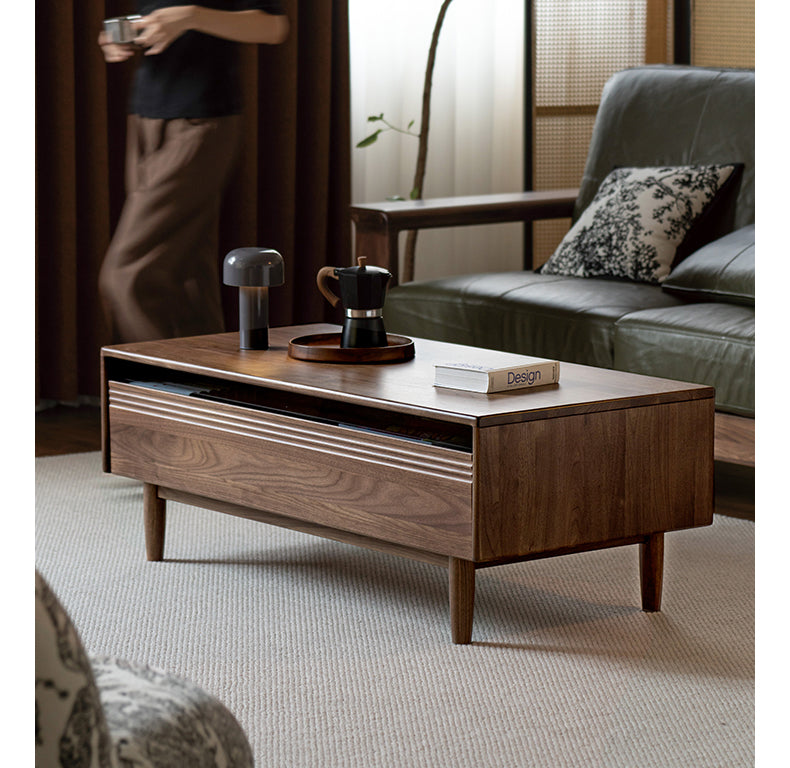 Premium Black Walnut Solid Wood Coffee Table - Handcrafted Modern Living Room Centerpiece for Home Decor & Entertaining