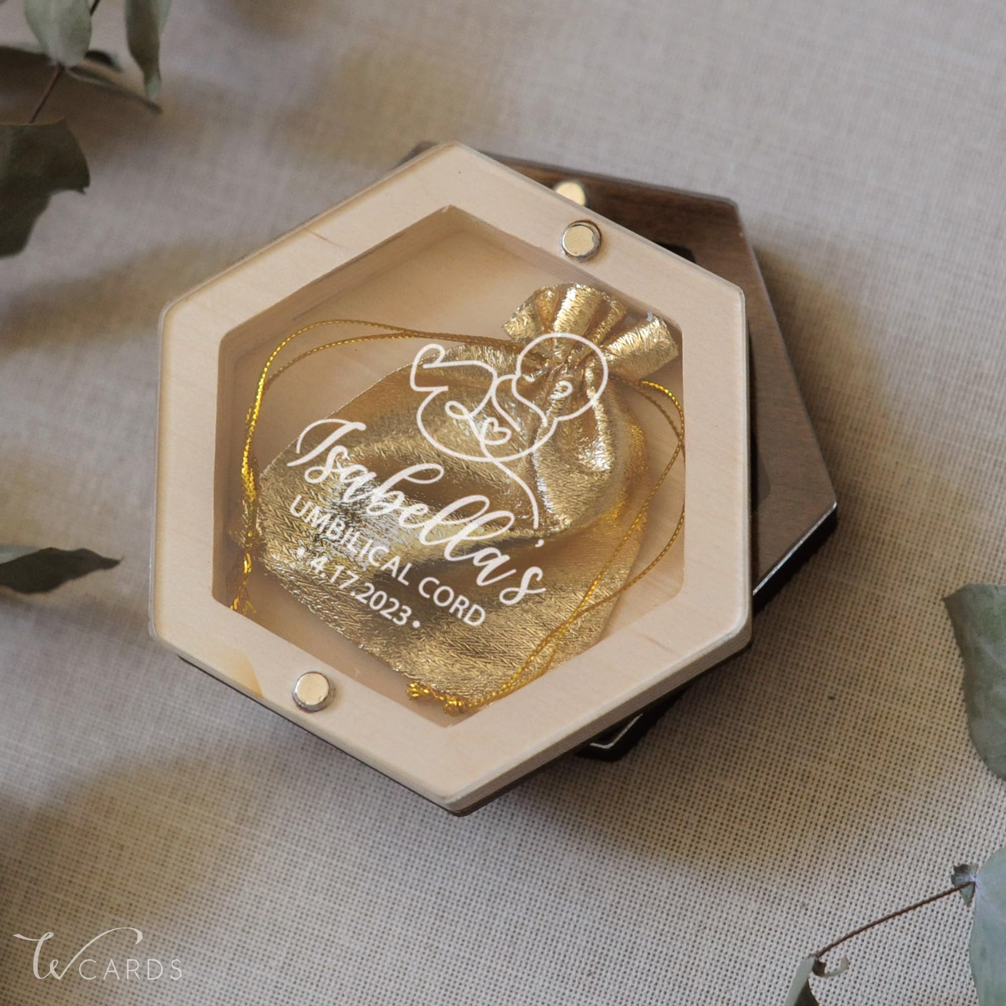 Personalized Baby's First Haircut Memory Box - Custom Wooden Keepsake with Engraved Name, Baby Hair & Tooth Storage, Umbilical Cord Case - Perfect Baby Shower & First Birthday Gift (Light Wood + Golden Bag) for Nursery Decor & Milestone Preservation