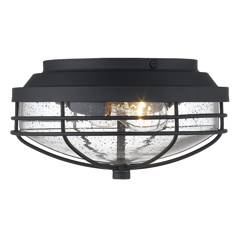 Golden Lighting 9808-OFM NB-SD Seaport Outdoor Flush Mount Ceiling Light Fixture - Natural Black (UV Resistant) - Weatherproof Outdoor Lighting for Porch, Patio, Deck & Entryway