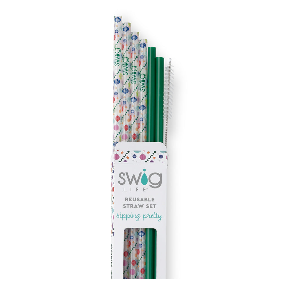 O Christmas Tree + Green Reusable Straw Set - Eco-Friendly Metal Drinking Straws for Holiday Parties, Home Decor & Sustainable Lifestyle