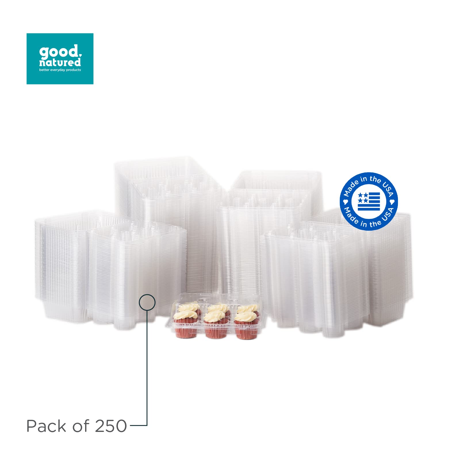 6-Pack Classic Cupcake & Muffin Containers - 250 Count Plant-Based Clear Baking Boxes with Lids (3 Inch) - BPA-Free Eco-Friendly Food Packaging for Parties, Bakeries & Dessert Displays