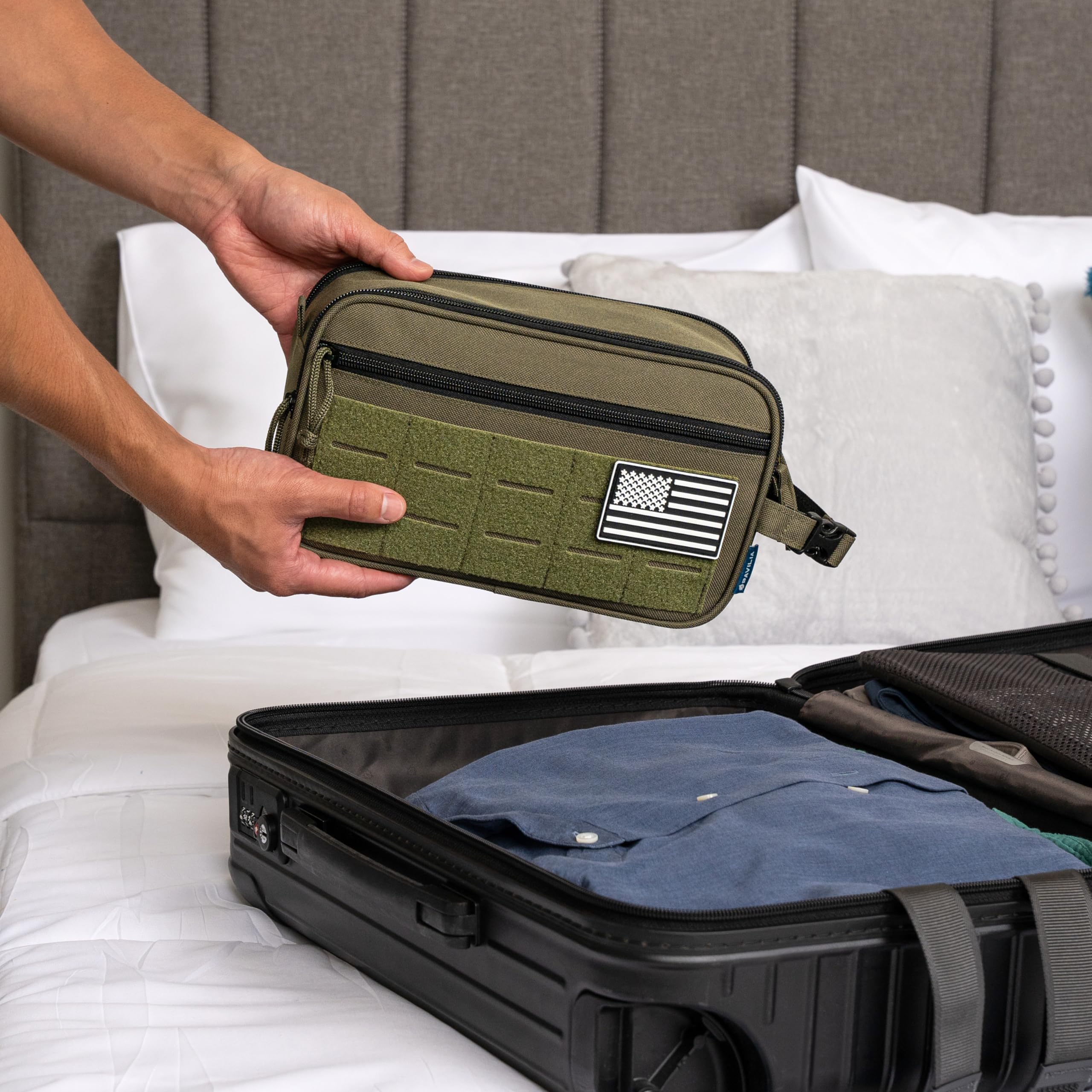 Tactical Toiletry Bag for Men - Waterproof Military Dopp Kit with Molle Pouch | Travel Shaving Grooming Essentials Organizer | Perfect for Camping, Gym & Business Trips (Olive Green)