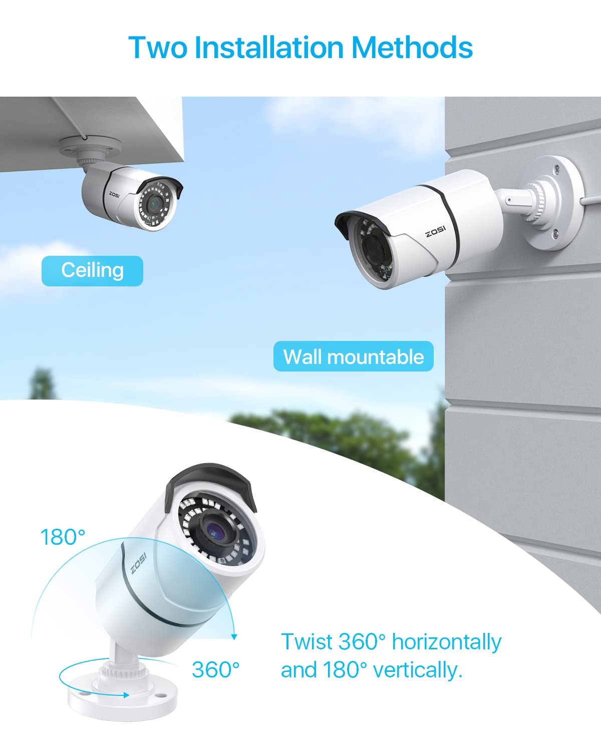 ZOSI 2-Pack 5MP Outdoor POE IP Security Camera with Ethernet Cables - 120ft Night Vision, IP66 Weatherproof, Bullet Design - Compatible with ZOSI PoE NVR Recorder (Model: ZR08EN, ZR08DN, ZR08PN, ZR16DK) - Ideal for Home Security, Business Surveillance & Property Monitoring