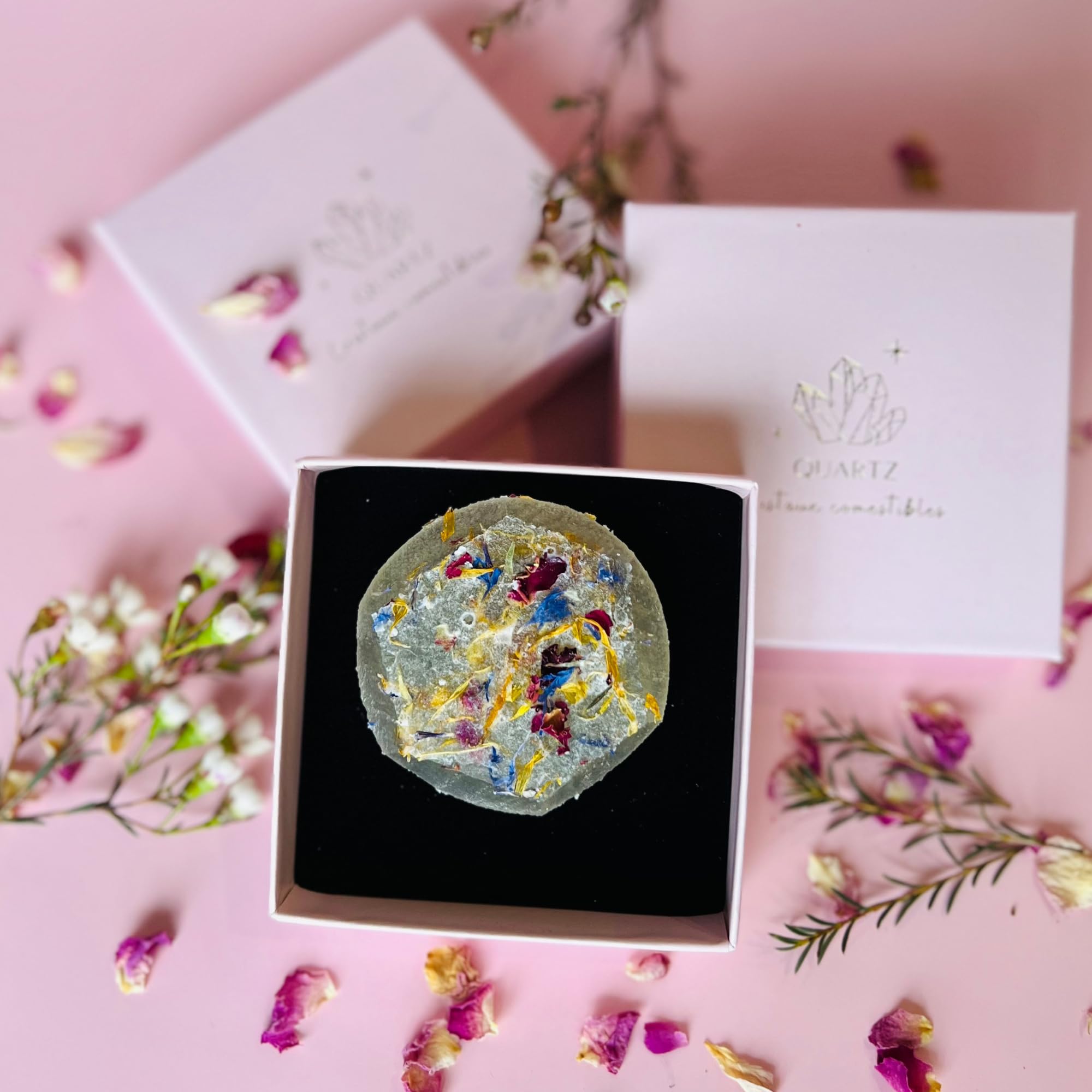 Vegan & Gluten Free Edible Crystals Gift Set with Natural Fruit Puree - Raspberry, Rose, Orange Blossom, Passion Fruit Flavors - Perfect for Meditation, Yoga & Wellness Gifts | Quartz Boutique