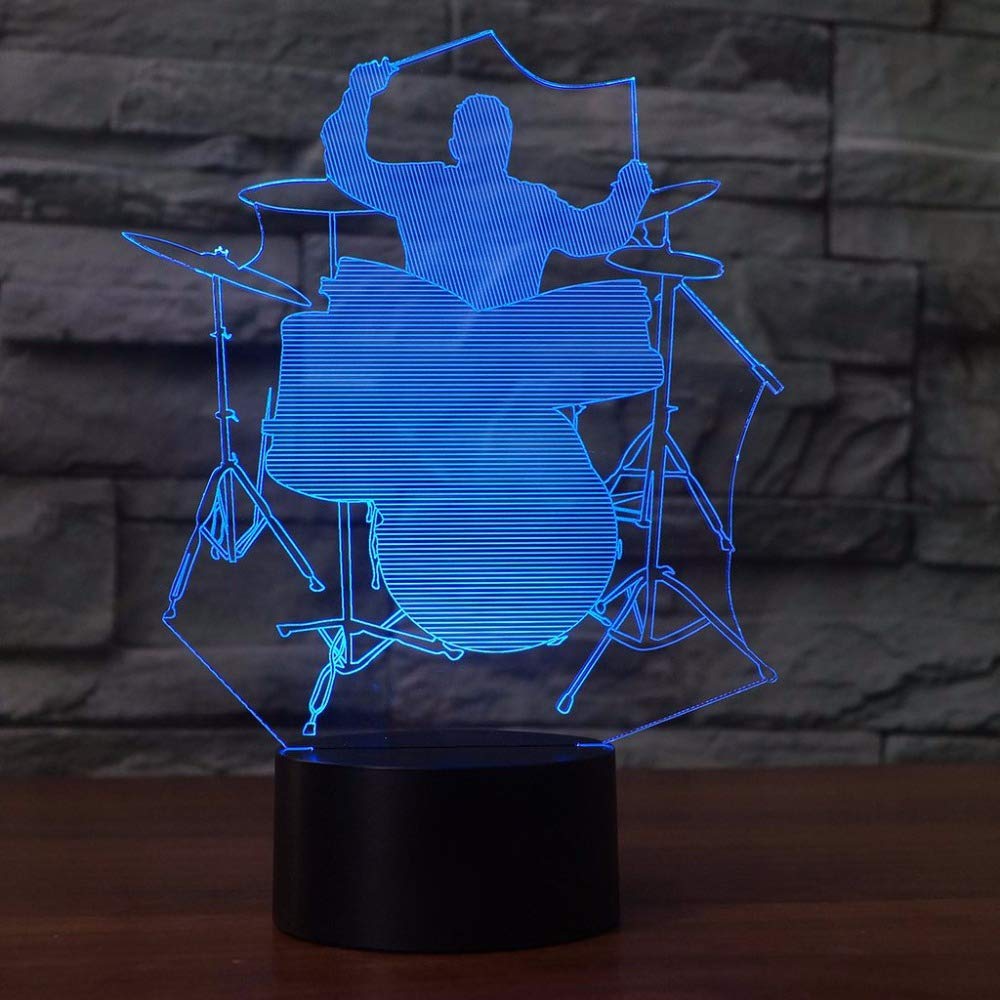 SUPERIORVZND 3D Jazz Drummer LED Night Light with Remote Control - 16 Color Changing Touch Table Lamp for Home Decor, Optical Illusion Gift for Christmas & Birthday - Perfect for Bedroom, Living Room, Music Studio & Party Decorations