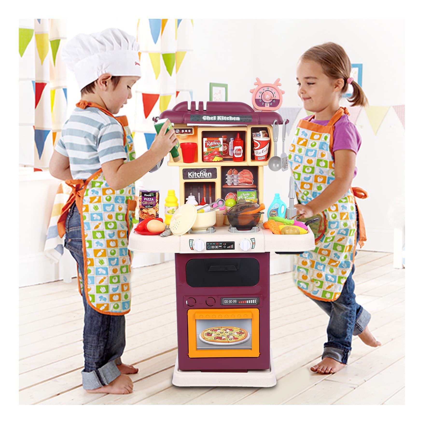 JAWM Kids Pretend Play Kitchen Set with Realistic Lights & Sounds - Interactive Toy Kitchen for Toddlers Ages 1-3 - Perfect for Imaginative Play & Early Learning at Home or Preschool
