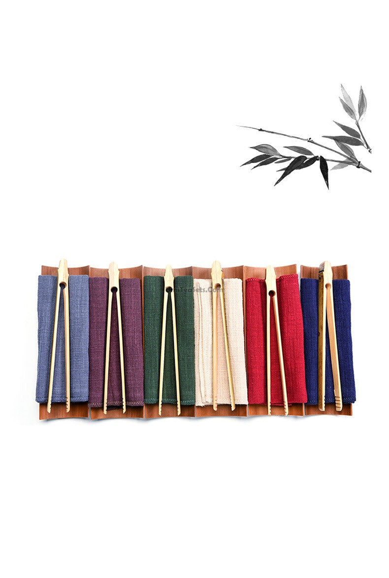 Premium Bamboo Tea Tray Set with Towel and Clip - Perfect for Chinese Gongfu Tea Ceremony, Home Tea Brewing, and Relaxing Afternoon Tea Time
