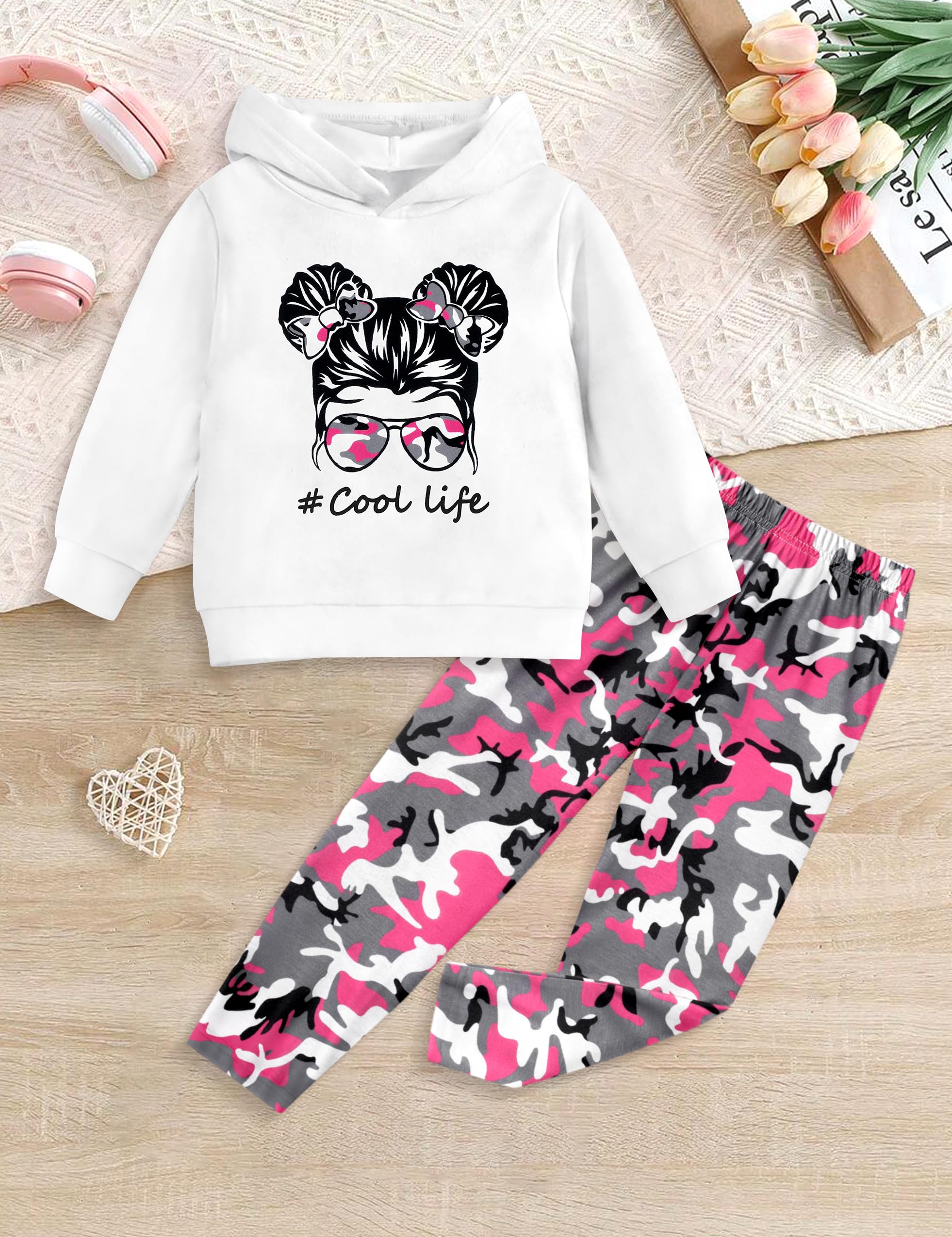 **Cute Printed Hoodie & Camo Leggings Set for Girls 3-7 Years - Toddler Sweatshirt & Sweatpants Outfit for Playdates, School & Casual Wear**