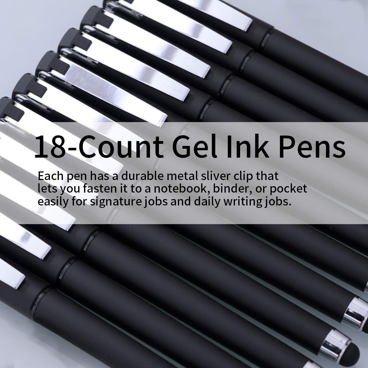Premium 1.0mm Black Gel Ink Rollerball Pens - 2-in-1 Stylus & Medium Point Writing Pens - 18 Pack for Office, Journaling & Note Taking - Smooth Writing Gel Pens for Professionals & Students