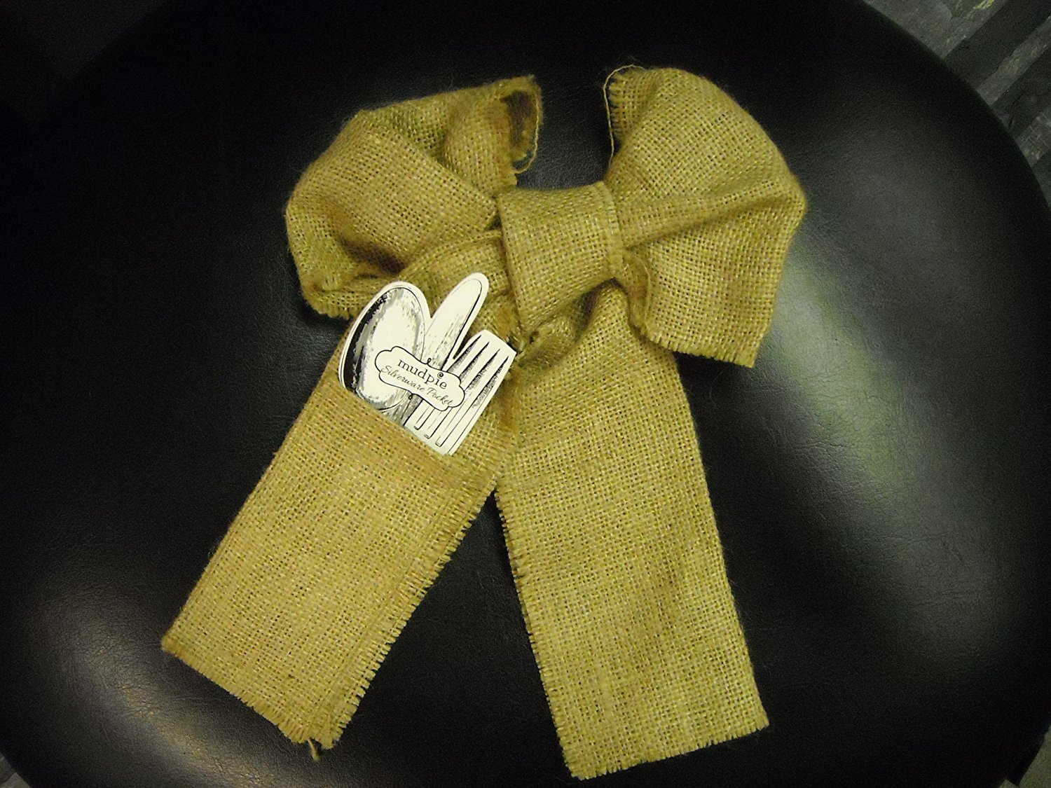 Mud Pie Burlap Silverware Pocket Holder with Bow - Rustic Napkin Utensil Pouch for Wedding, Party & Picnic Table Setting Decor
