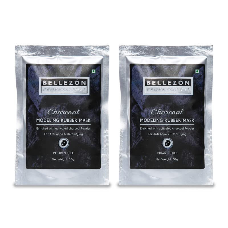 Bellezon Professional Charcoal Modeling Rubber Mask 2 Pack | Activated Charcoal Face Mask for Acne & Detox | Paraben-Free, All Skin Types | Spa Day & Self-Care Essential