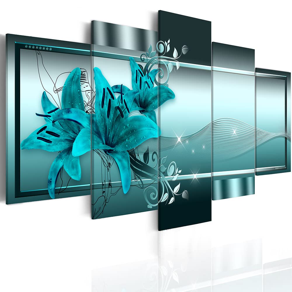 Poetart Abstract Teal Lily Flower Canvas Wall Art Print - Modern Home Decor for Bedroom, Living Room & Bathroom | Perfect for Wall Decoration & Interior Design