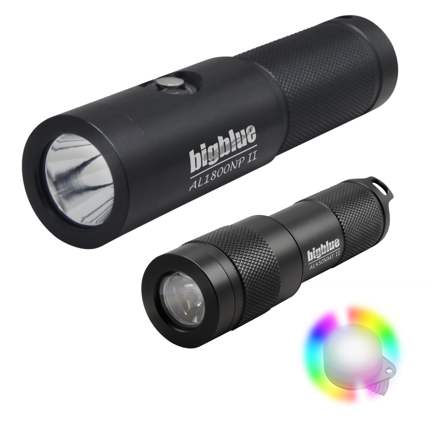 BigBlue AL450NM II Tail & AL1800NP Black Underwater Dive Light Combo with Easy Clip 8 Color Filters - Perfect for Scuba Diving, Snorkeling, and Night Fishing Adventures