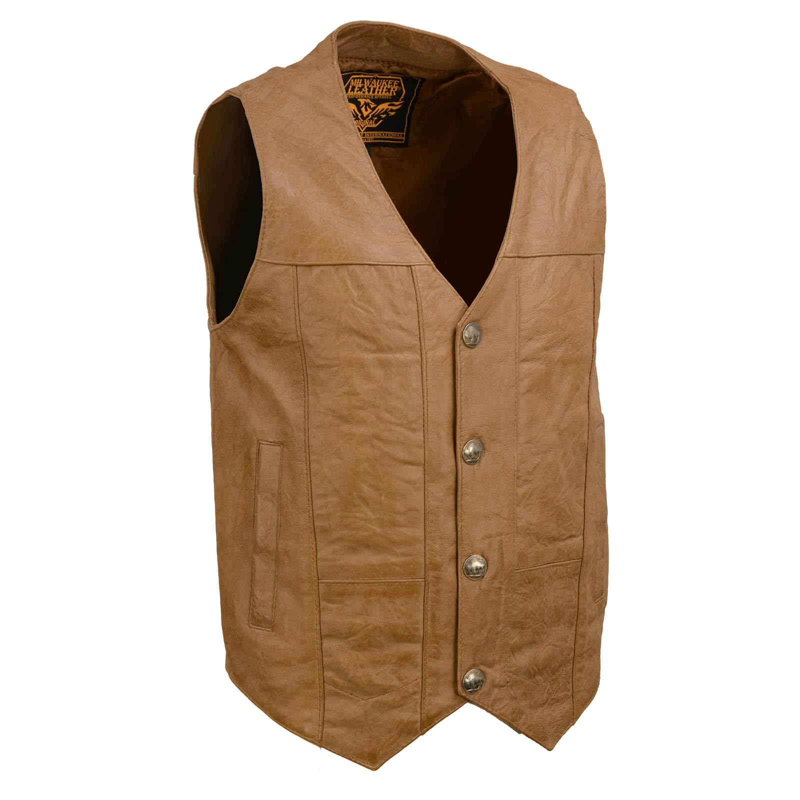 Milwaukee LKM3702 Men's Genuine Leather Western Motorcycle Vest with Buffalo Snap Closure - Durable Biker Jacket for Riding & Outdoor Adventures