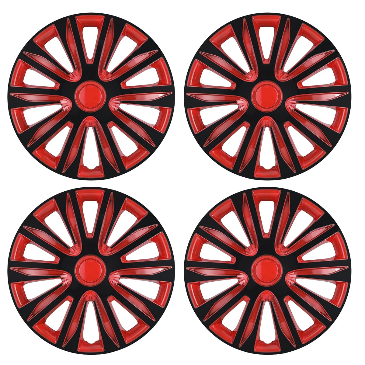 Universal 14 Inch Hubcaps - Snap On Wheel Rim Covers for Cars, Pickup Trucks & SUVs (4 Pack, Black & Red Lacquer) | Durable Replacement Exterior Accessories for R14 Wheels | Perfect for Road Trips, Daily Commutes & Vehicle Protection