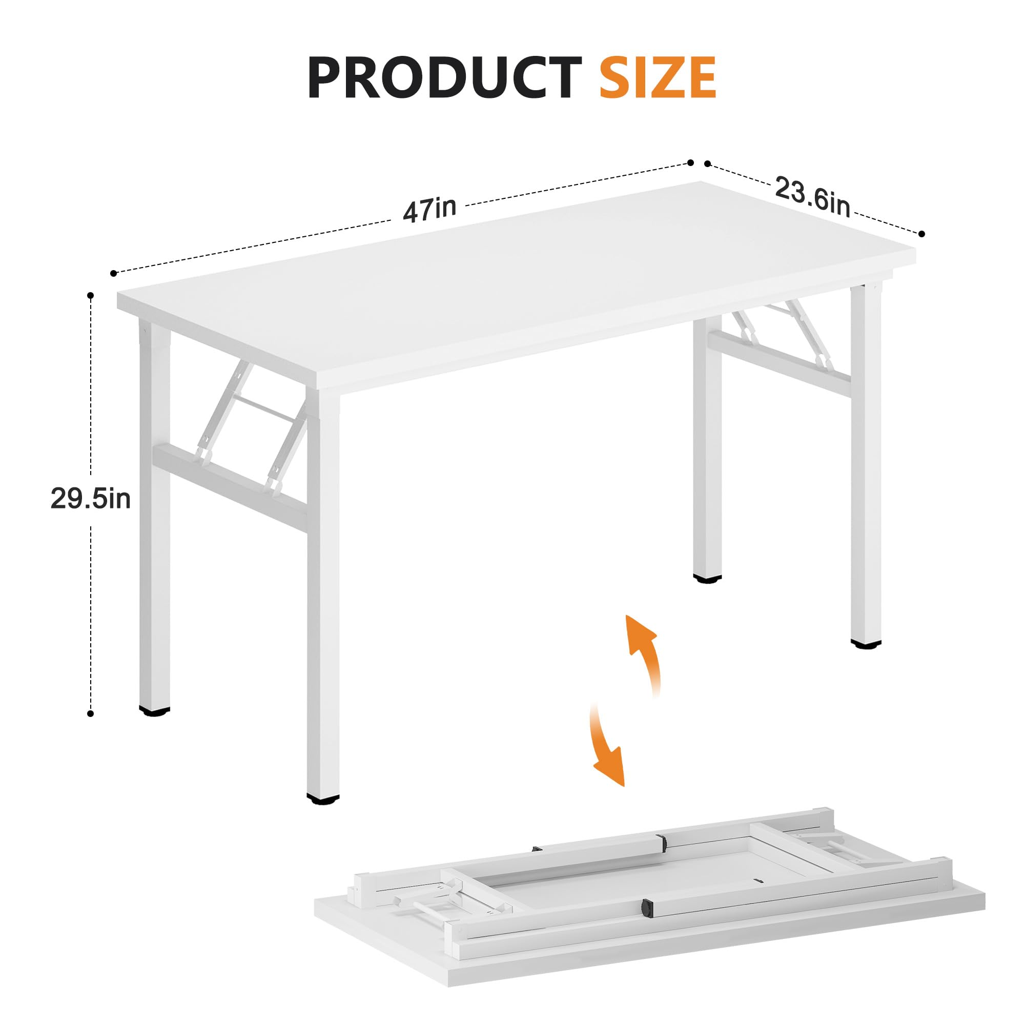 DlandHome 47-inch Folding Computer Desk - Portable Workstation for Home Office, Study, Conference & Activities - Sturdy White Fully Assembled Table (Model DND-ND5-120WW) | Perfect for Small Spaces, Dorm Rooms & Multi-Purpose Use
