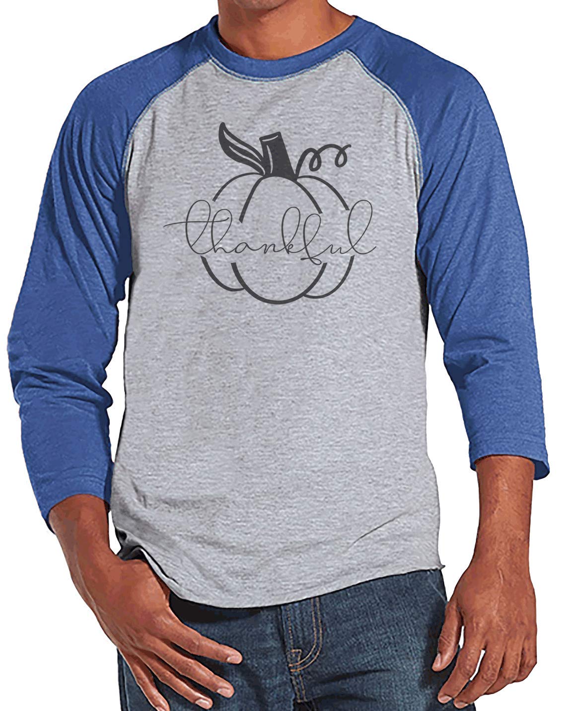 7 ate 9 Apparel Men's Thankful Pumpkin Silhouette T-Shirt | Fall Thanksgiving Graphic Tee | Casual Wear for Autumn Holidays & Family Gatherings