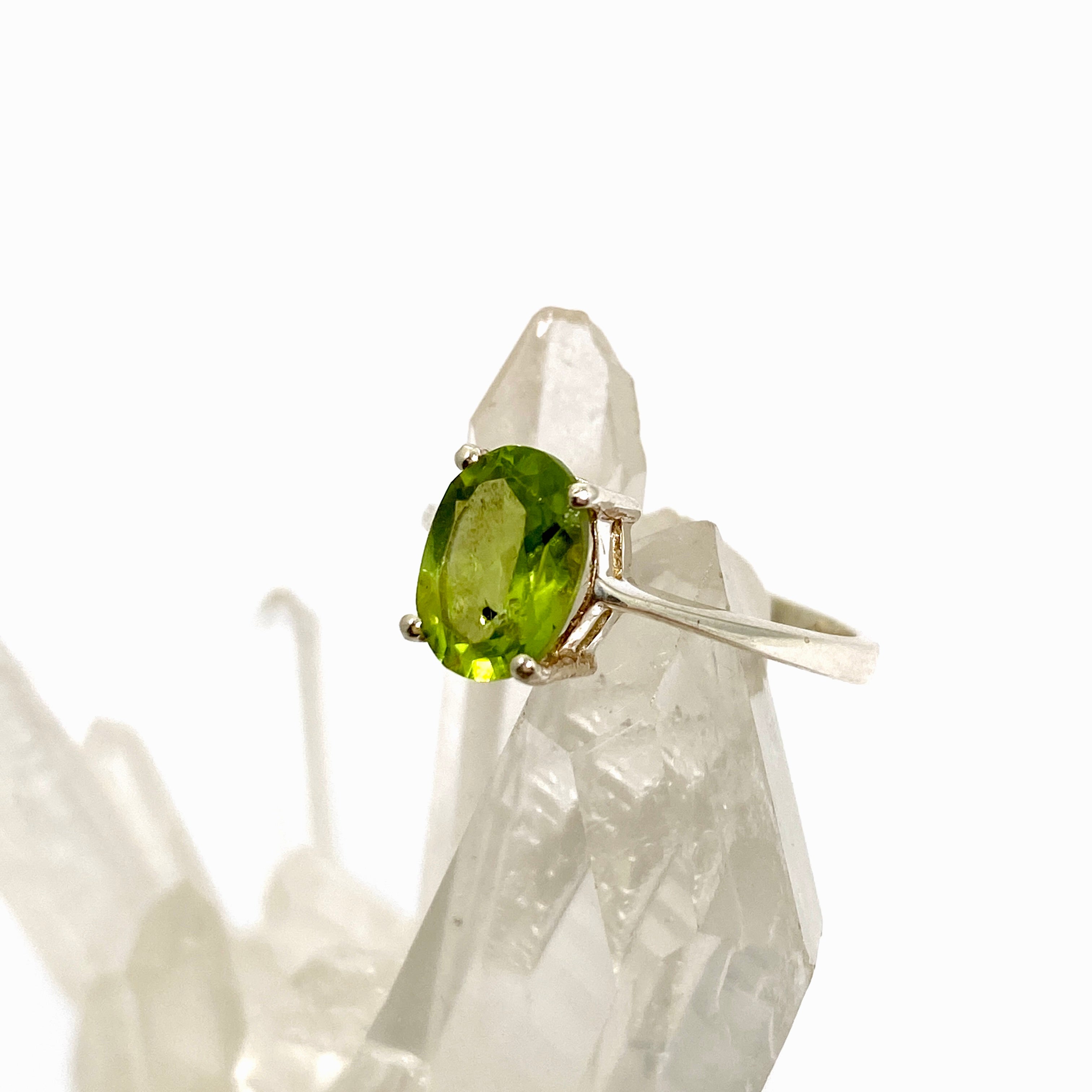 Peridot Oval Faceted Ring Size 5.5 - Dainty Green Gemstone Jewelry for Women, Perfect for Engagement, Wedding & Everyday Wear - PRGJ631